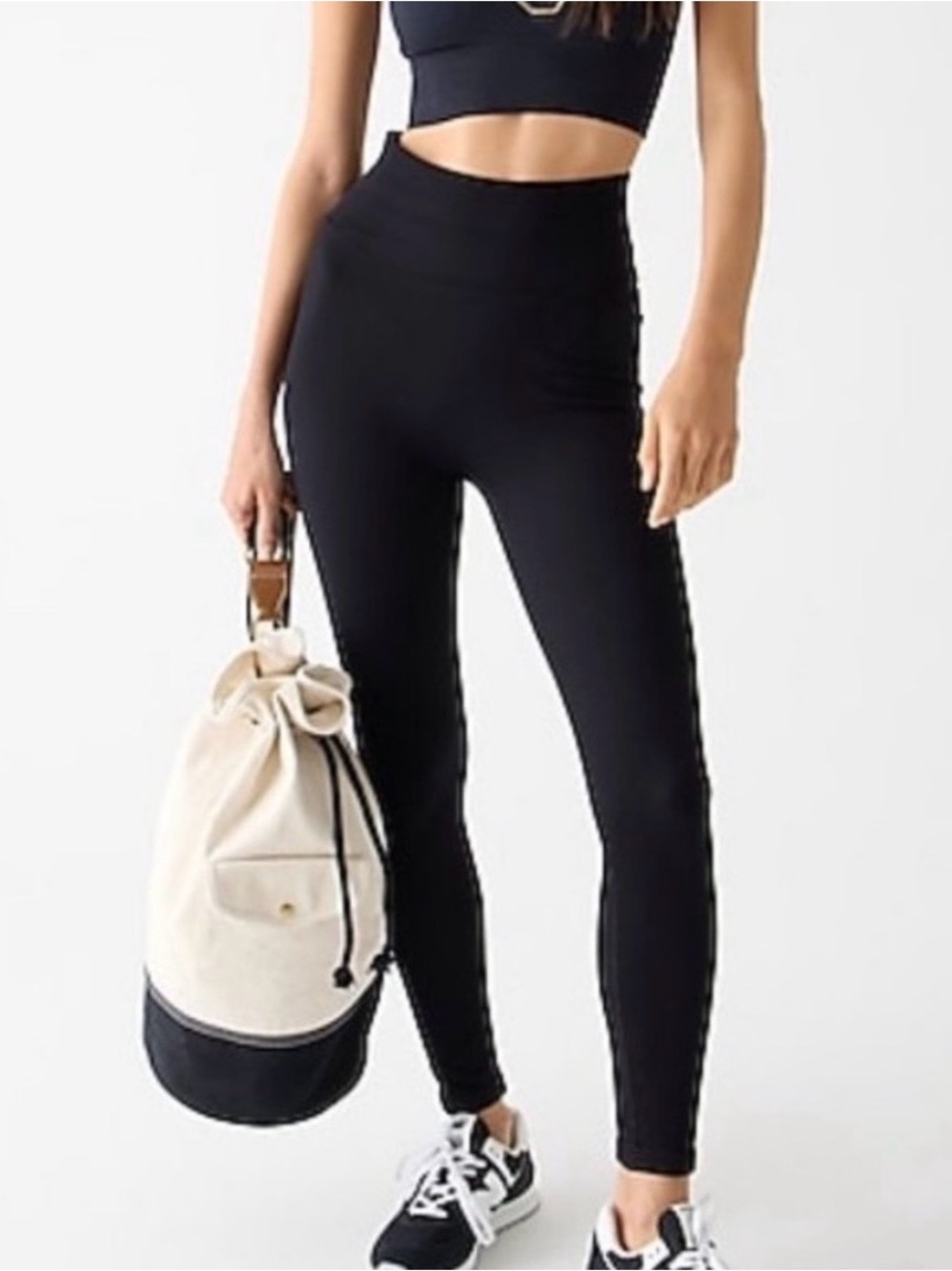 J CREW Black Workout Set Matching Bra & Leggings Gym Clothes Stretch Size Large